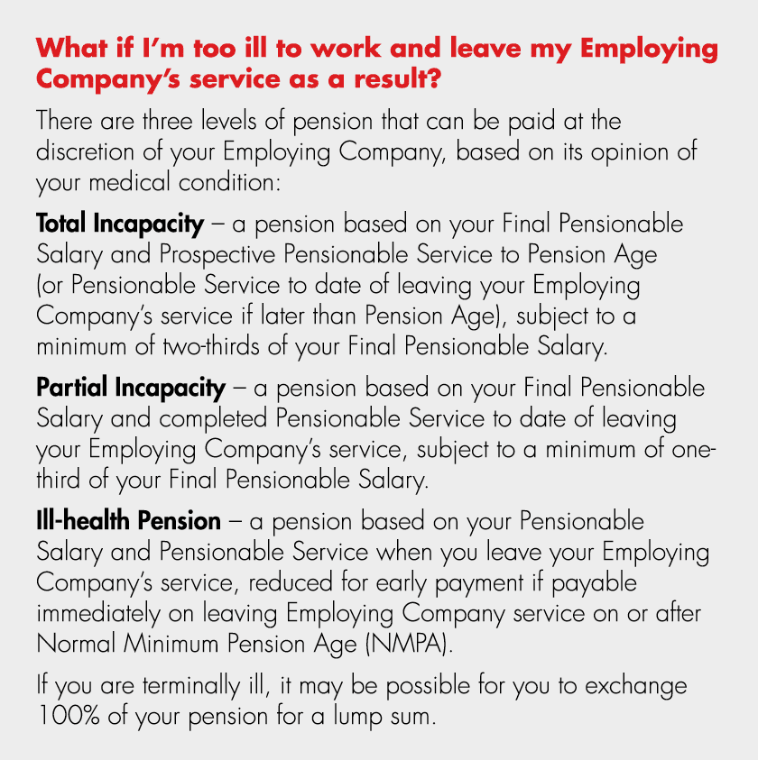 What if I’m too ill to work and leave my Employing Company’s service as a result? There are three levels of pension t...