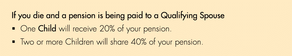 If you die and a pension is being paid to a Qualifying Spouse � One Child will receive 20% of your pension. � Two or ...