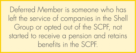 Deferred Member is someone who has left the service of companies in the Shell Group or opted out of the SCPF, not sta...